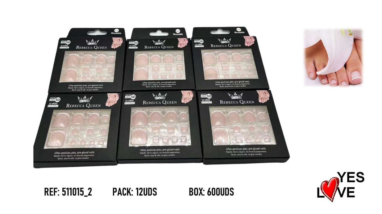 UÑAS POSTIZAS REBECCA QUEEN PRESS ON PEDICURA FRANCESA ROSITA