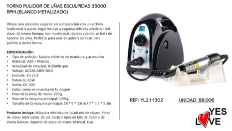 TORNO PULIDOR UÑAS 35000 RPM CURVA